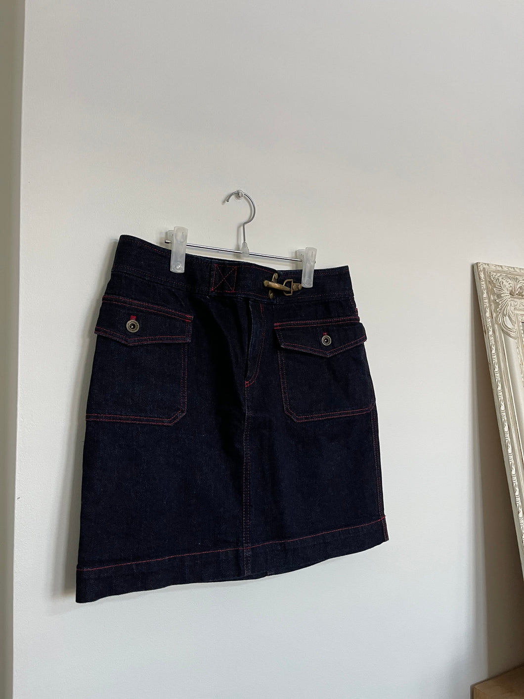 Denim Mini Skirt with Red Stitching