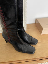 Load image into Gallery viewer, Black Leather Boots with Red Stitching
