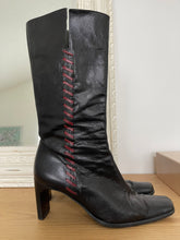 Load image into Gallery viewer, Black Leather Boots with Red Stitching
