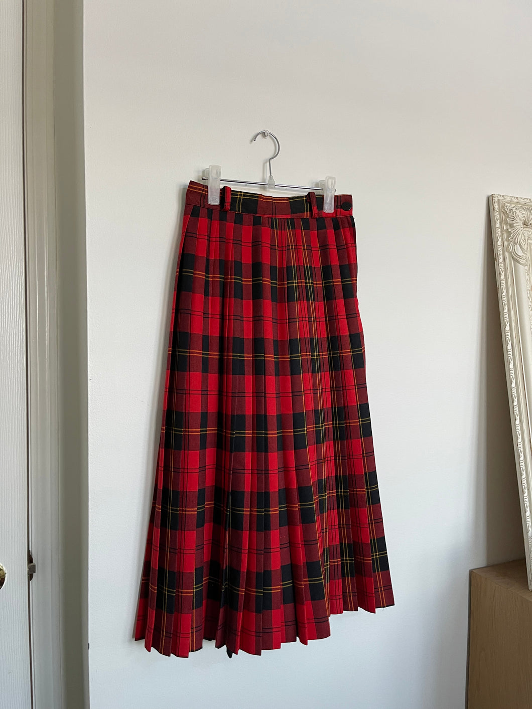 Red/Black/Yellow Plaid Midi Skirt