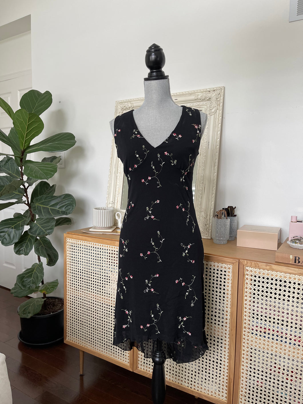 Black Floral Embroidered Dress