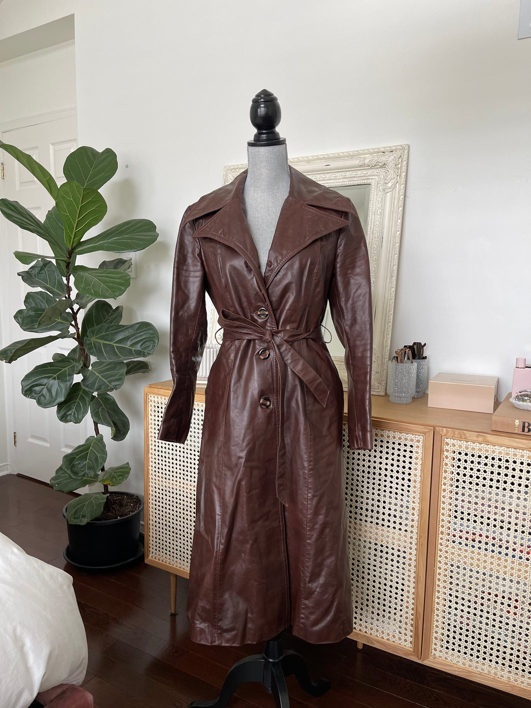 Brown Leather Trench with Belt