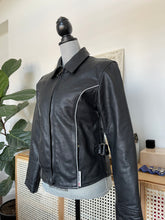 Load image into Gallery viewer, Leather Moto Jacket With White Piping
