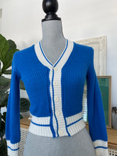 Load image into Gallery viewer, Vintage Blue and Cream Cardigan
